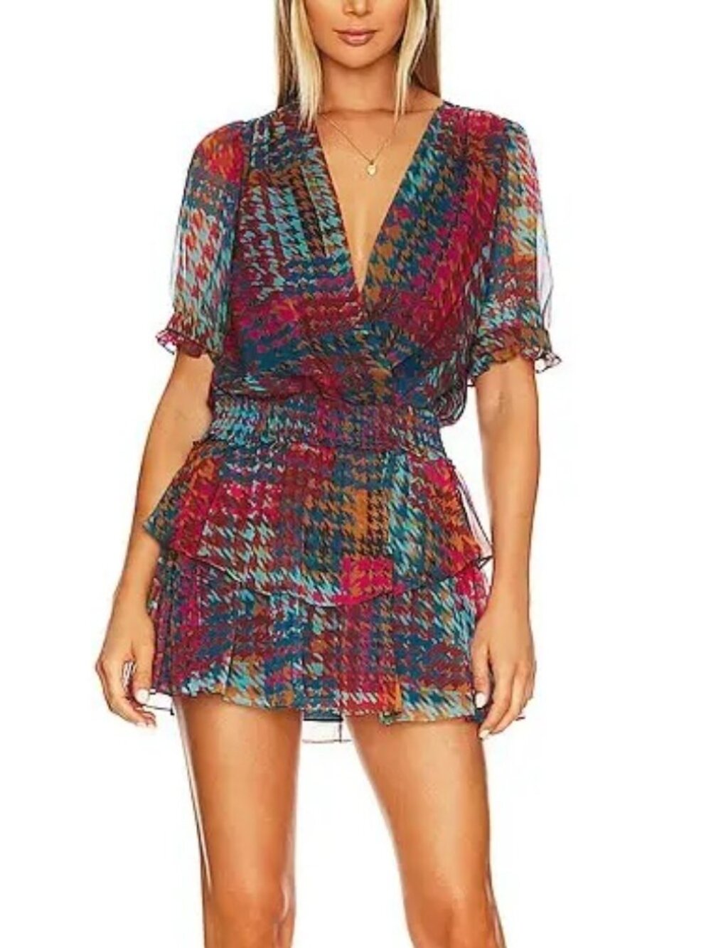 Amanda Uprichard Adriel Blue Multicolor Ruffled Mini Dress M